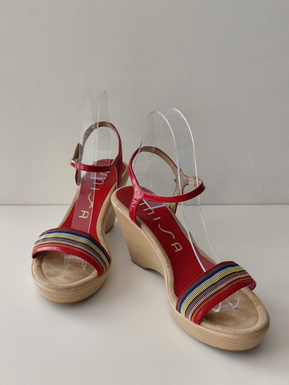 Prachtige leren Unisa sandalen 38, Zo goed als nieuw, Unisa, Rood, Sandalen of Muiltjes