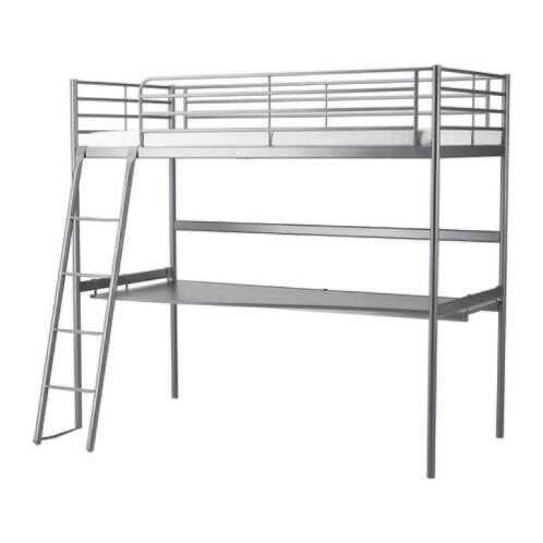 IKEA SVÄRTA Hoogslaper met bureau, zilverkleurig, Ophalen, Gebruikt, Eenpersoons, 200 cm