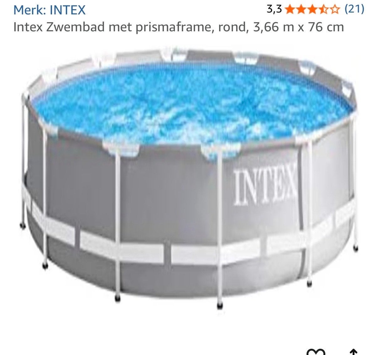 Intex Zwembad 366 x 76 cm - Rond Opzetzwembad, Ophalen, Minder dan 80 cm, Rond, 300 cm of meer