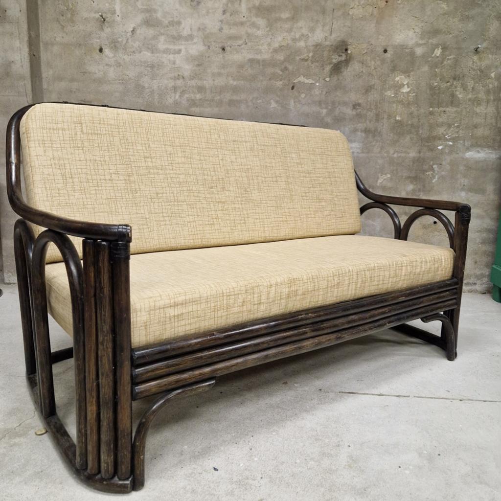 70's vintage bankje Manou rotan bank tuinbank, Ophalen of Verzenden