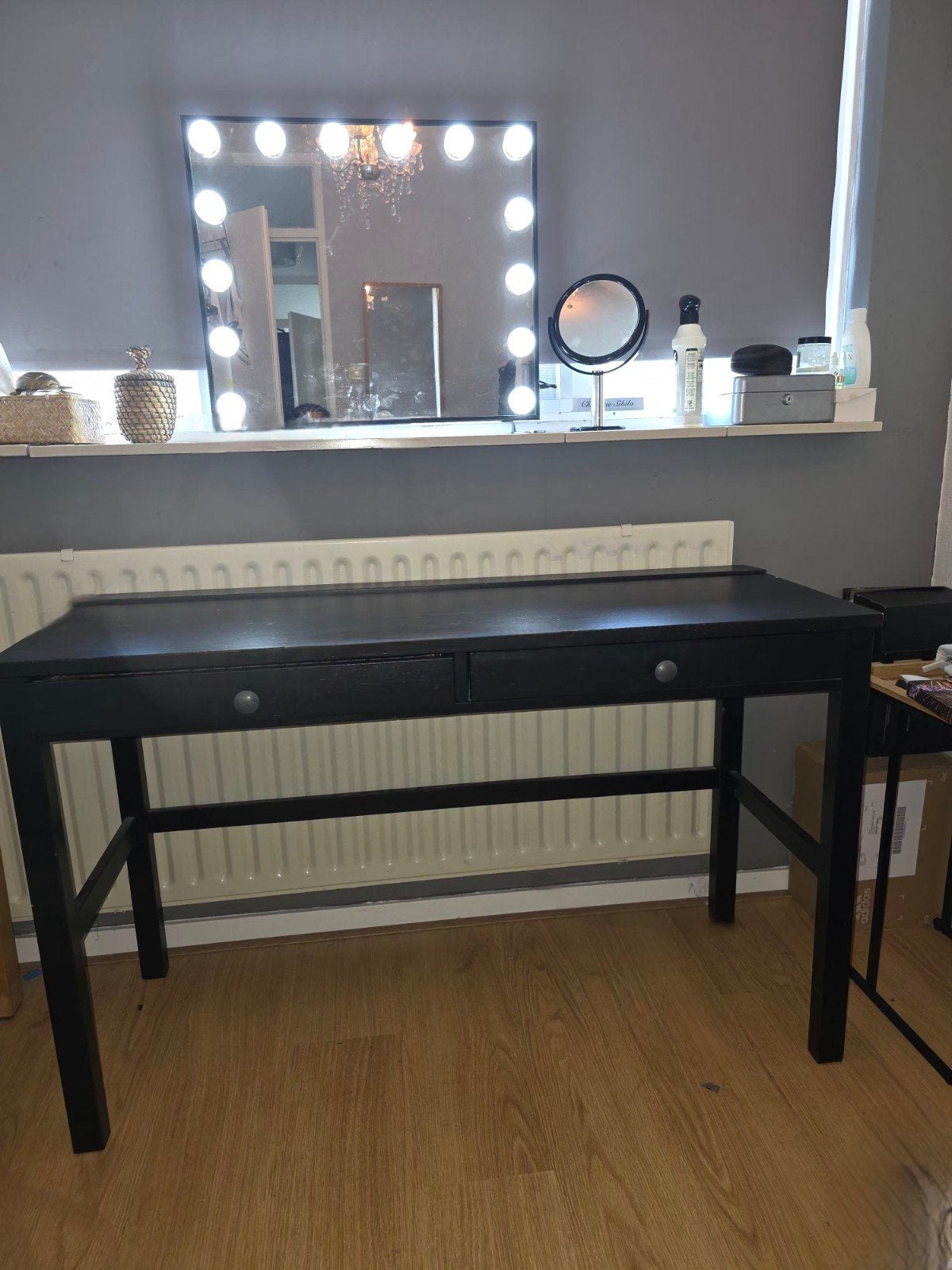 Zwart houten kaptafel/bureau landelijke stijl met kabelgoot, Ophalen, Gebruikt, 100 tot 150 cm, Minder dan 100 cm