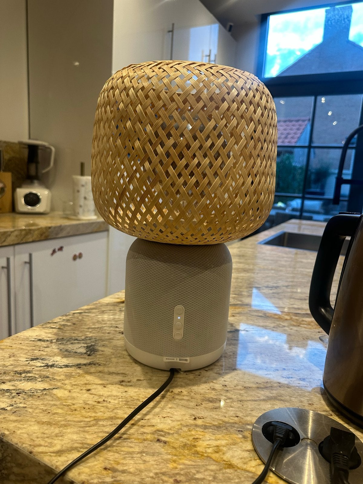 IKEA Symfonisk Tafellamp met Sonos Speaker, Beige, Natuurlijk materiaal, E14 (klein), Ophalen of Verzenden