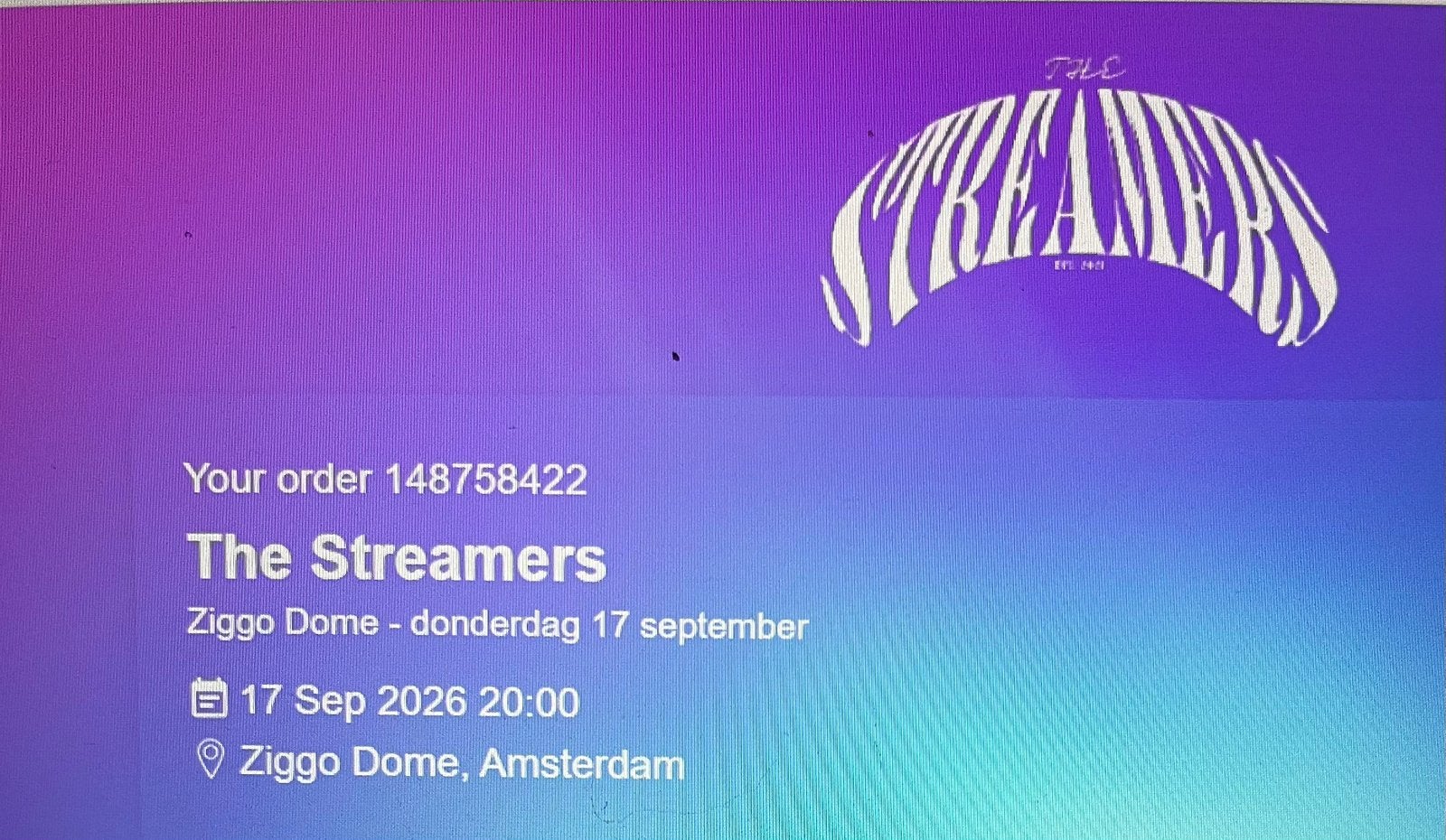 Te koop 2 kaartjes voor The Streamers 17 september, Tickets en Kaartjes, Twee personen