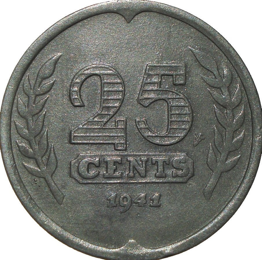 Nederland 25 cent 1941 (zink), Postzegels en Munten, Munten | Nederland, Ophalen of Verzenden, Koningin Wilhelmina, 25 cent, Losse munt