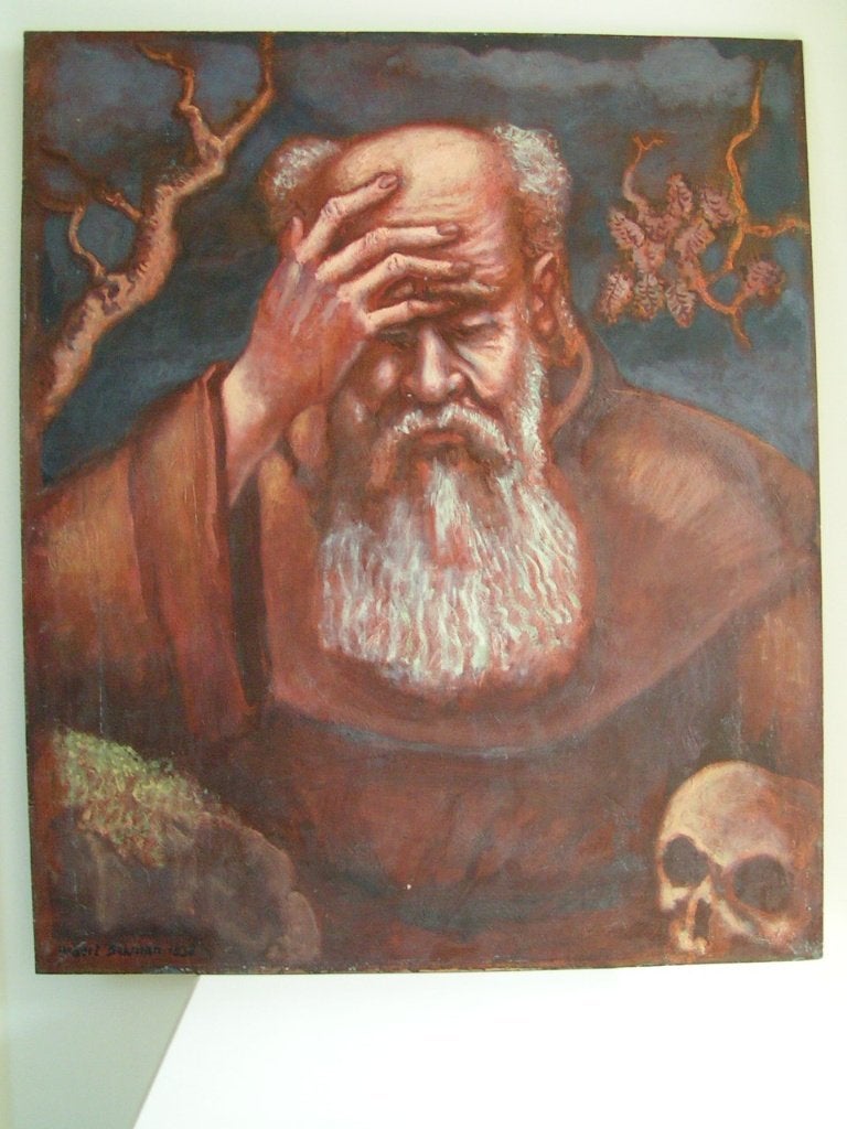 H.Bekman " Klooster Broeder " Paneel olieverf schilderij NHS, Antiek en Kunst, Verzenden, Olieverf, Klassiek, Overige onderwerpen