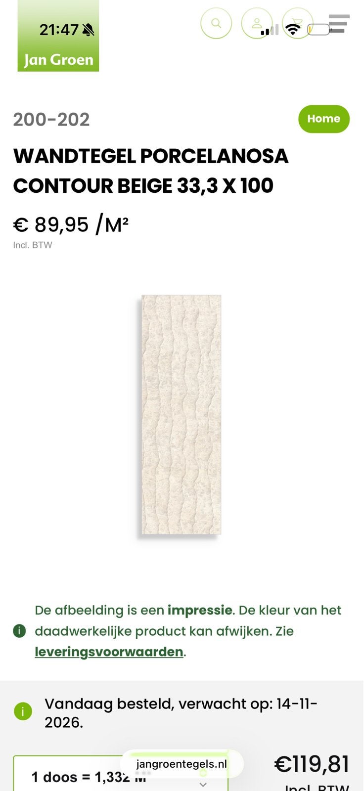Tegels badkamer porcelanosa contour beige /Baltimore beige, Ophalen of Verzenden, Zo goed als nieuw