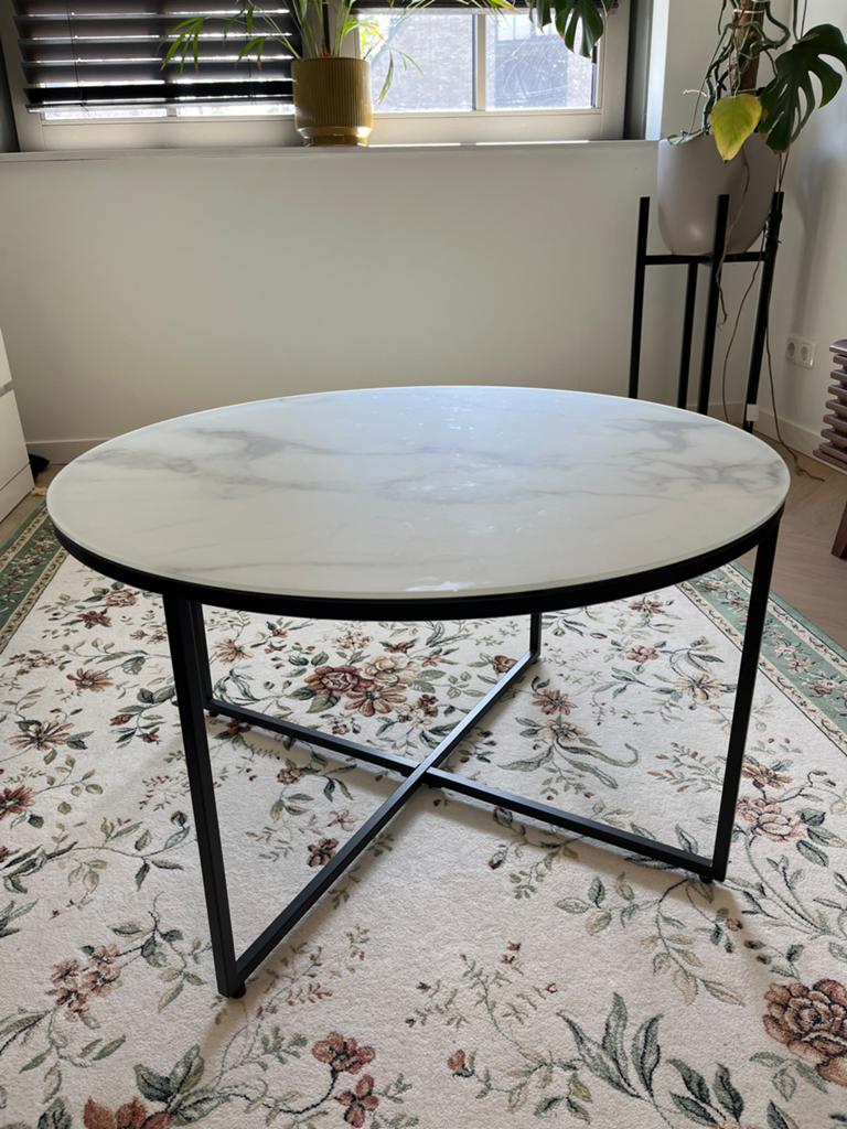 Westwing Marble effect glas tafel, Huis en Inrichting, Tafels | Bijzettafels, Rond, 75 cm of meer, Ophalen, 45 tot 60 cm