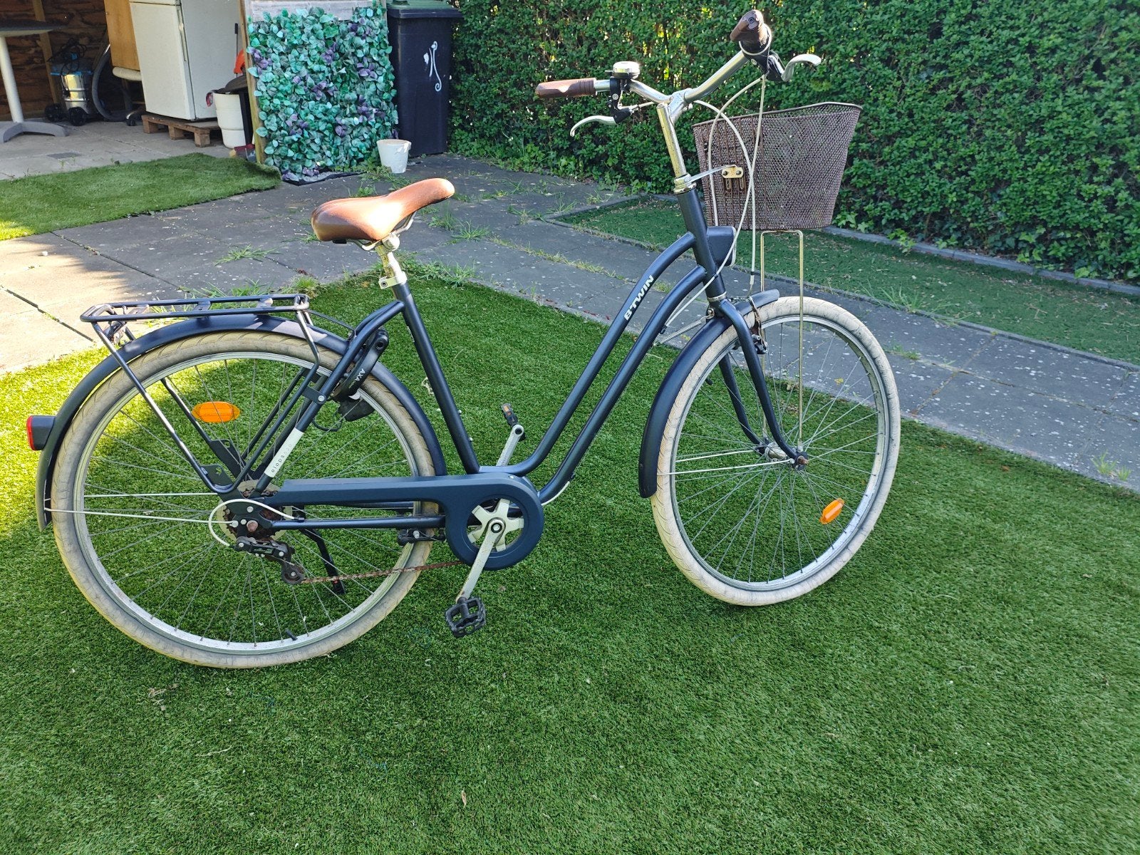 Stadsfiets L/XL – Donkerblauw merk Elops 520 – Met 2 slot, 59 cm of meer, Ophalen, Gebruikt, Staal