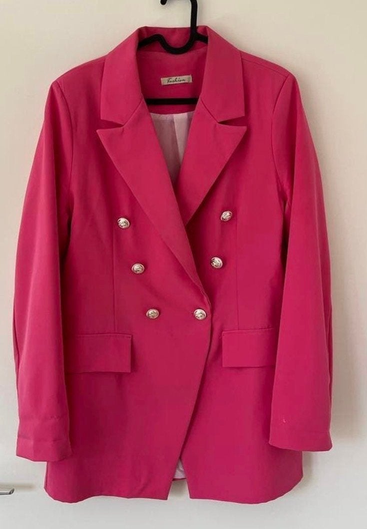 Roze double-breasted blazer met gouden knopen, Maat 38/40 (M), Verzenden, Zo goed als nieuw, Jasje