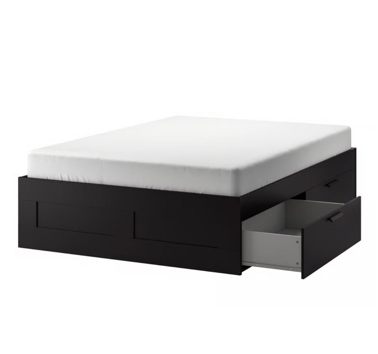 Ikea Brimnes bed met opberglades en lattenbodem, 180x200, Ophalen, Zwart, Tweepersoons, Zo goed als nieuw