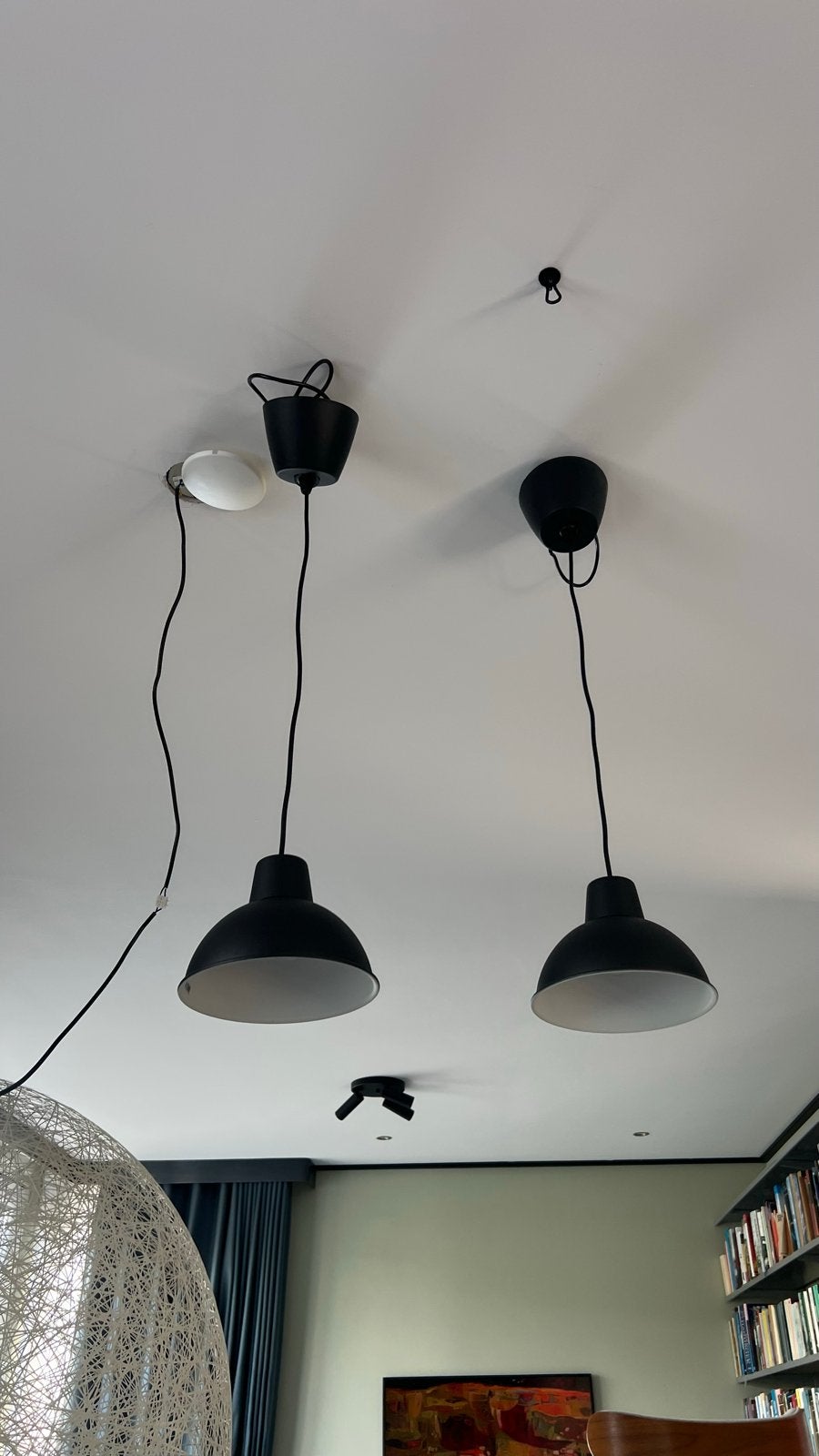 Set van 2 zwarte hanglampen IKEA skurup, Ophalen, Gebruikt, Metaal, E27 (groot)