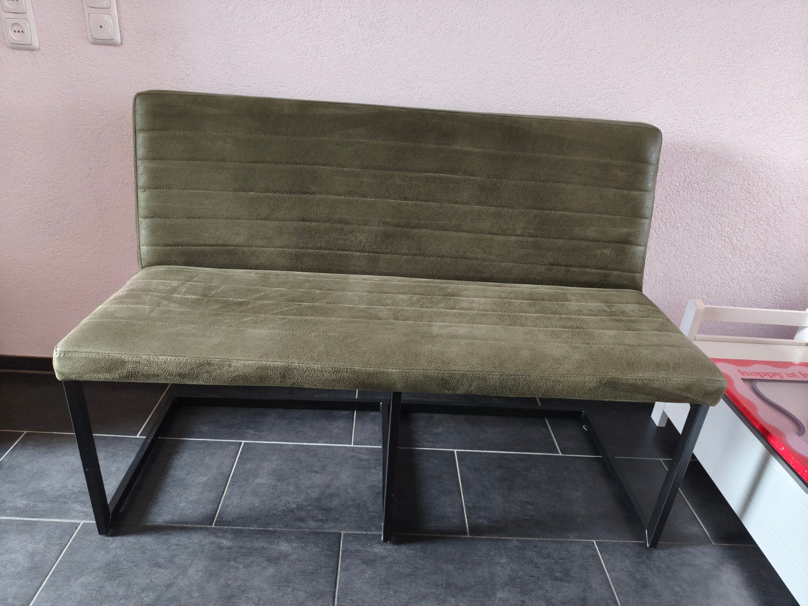 Bankje voor bij eettafel, olijfgroen, zgan, Huis en Inrichting, Ophalen, Zo goed als nieuw, Stof