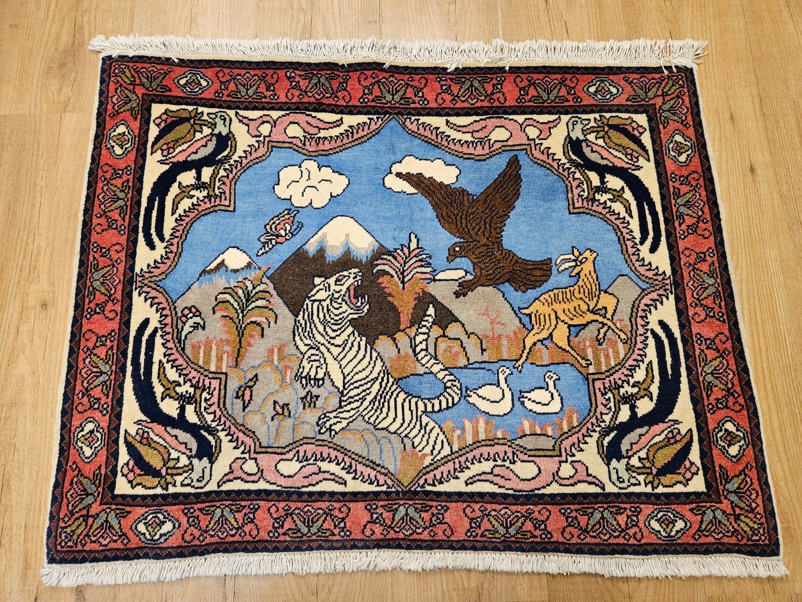Handgeknoopt perzisch tapijt sarough 91x71
Nieu, 50 tot 100 cm, Perzisch, Vof Slats Antiek, Rechthoekig