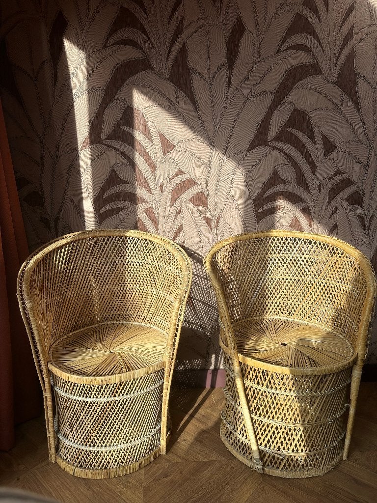 Vintage rotan stoelen 2 stuks, Huis en Inrichting, Stoelen, Ophalen, Gebruikt, Twee, Bruin