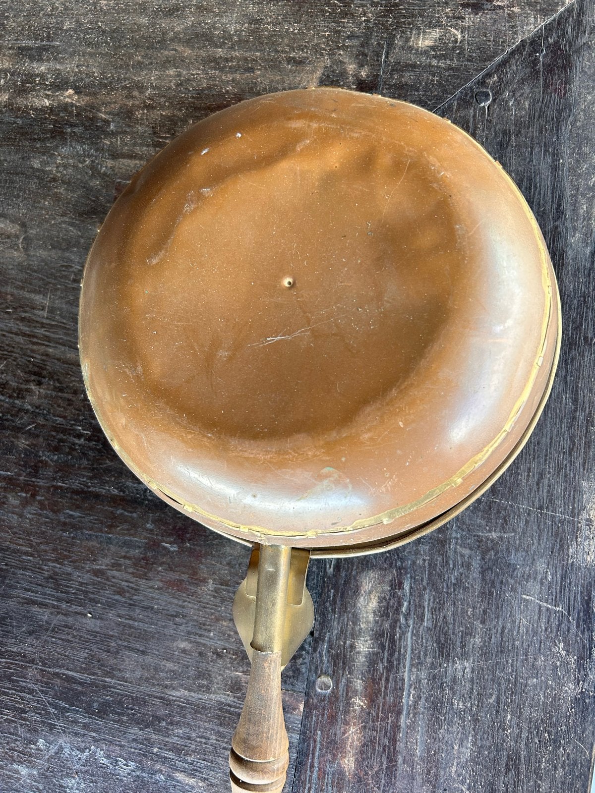 Antieke koperen beddenpan met houten steel, Ophalen of Verzenden, Koper