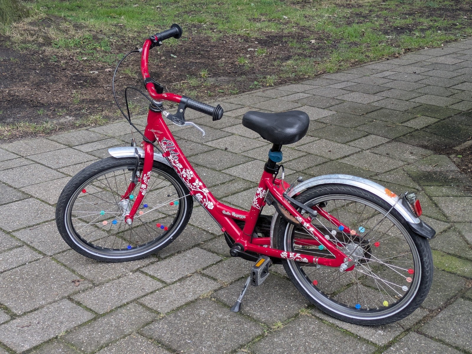 Aldo 20 inch meisjesfiets rood bloemetjes, Ophalen, Terugtraprem, 20 inch, Aldo