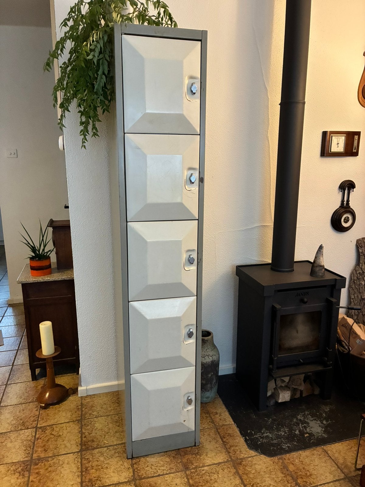 Originele retro school locker/kast, Huis en Inrichting, Kasten | Vitrinekasten, Ophalen, Gebruikt, Metaal, 150 tot 200 cm