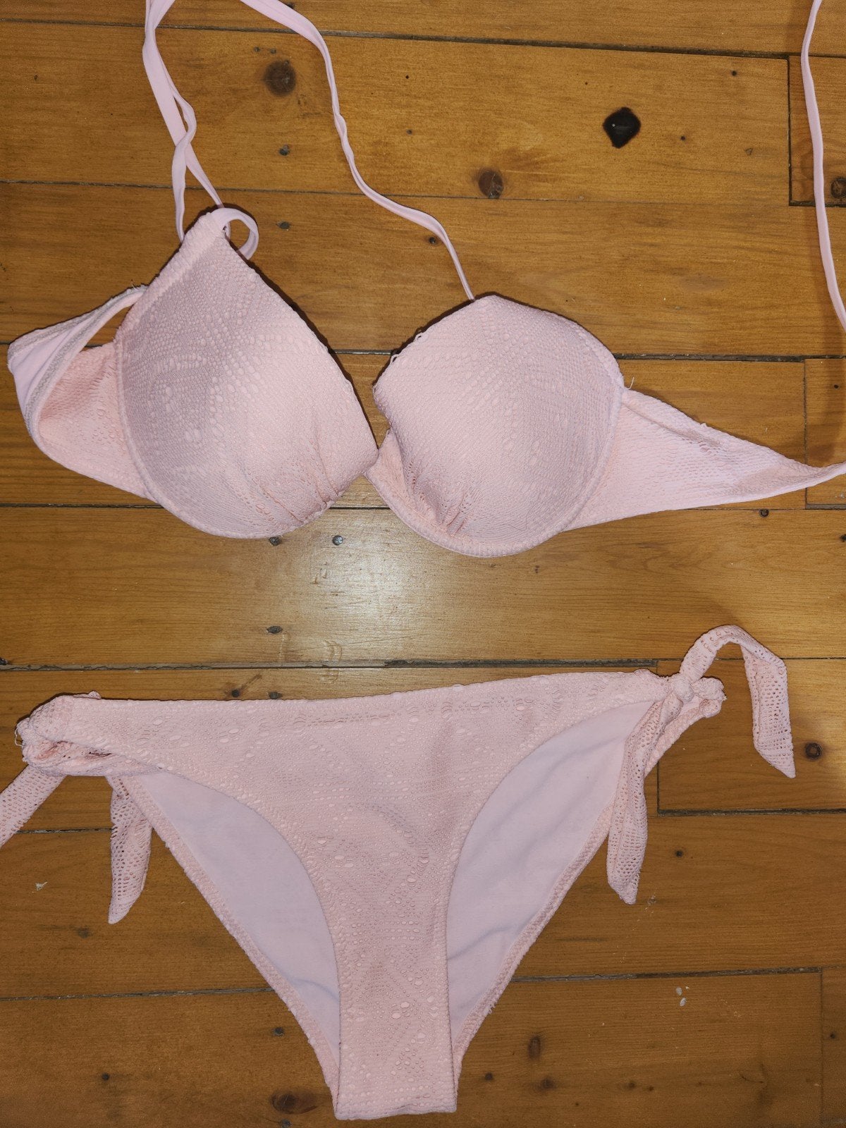 H&M Push-up Bikini Zalmkoraal met Patroon - Maat S, H&M, Ophalen of Verzenden, Gedragen, Bikini