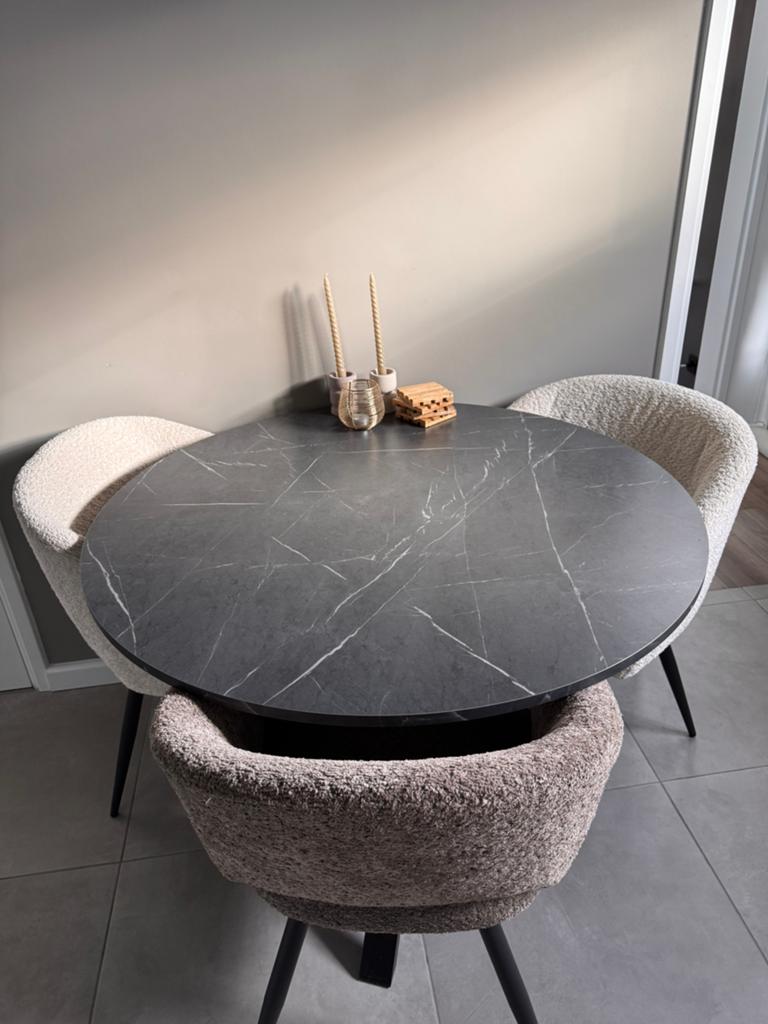 Eettafel met 4 stoelen, Huis en Inrichting, Ophalen, Zo goed als nieuw, Rond, 100 tot 150 cm