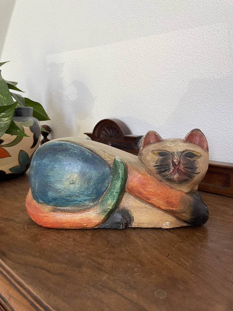 Houten beeld kat, Ophalen of Verzenden, Gebruikt, Dier