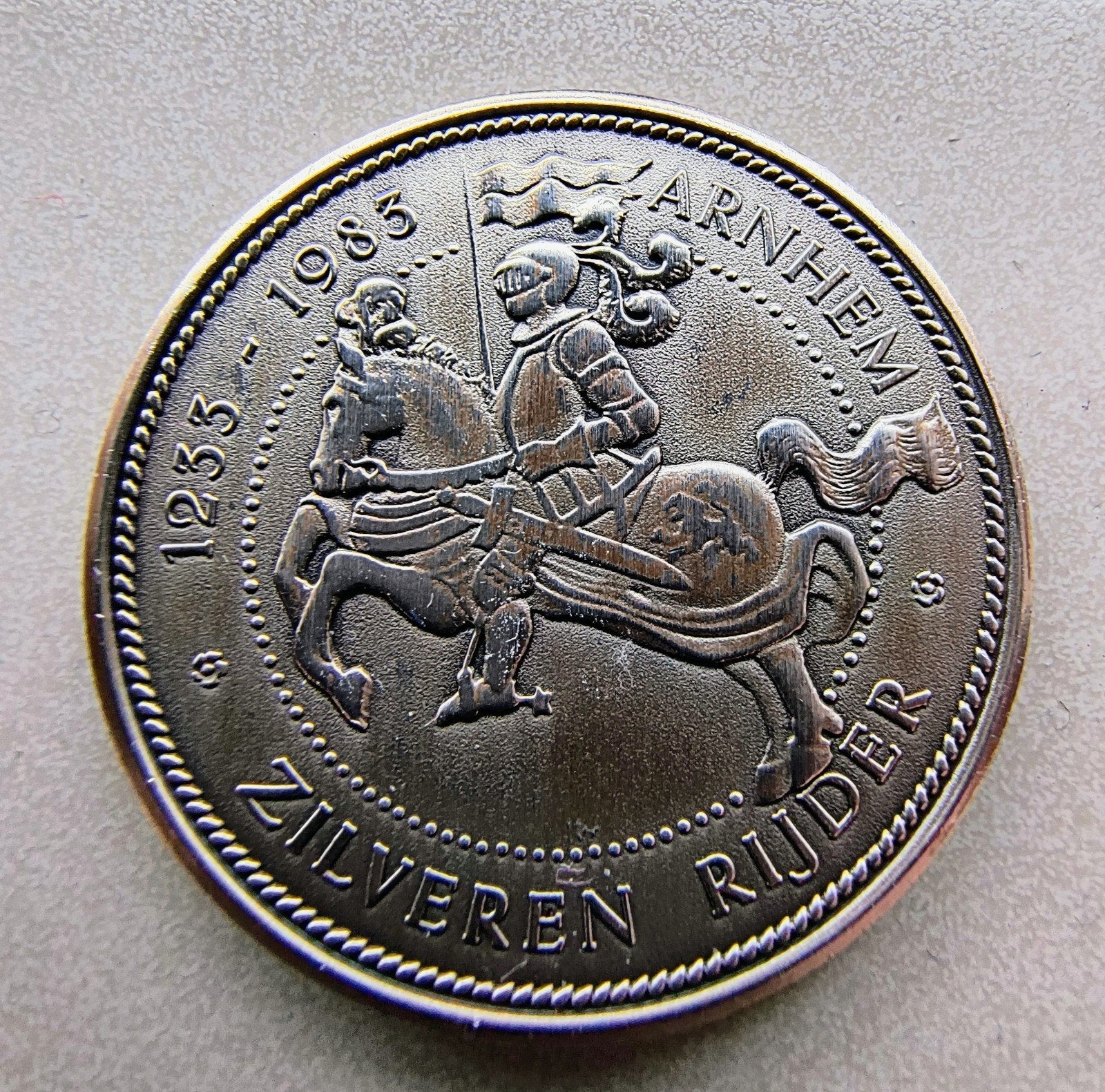 Nederland 750 jaar Arnhem 1233-1983 Zilveren Rijder UNC, Ophalen of Verzenden