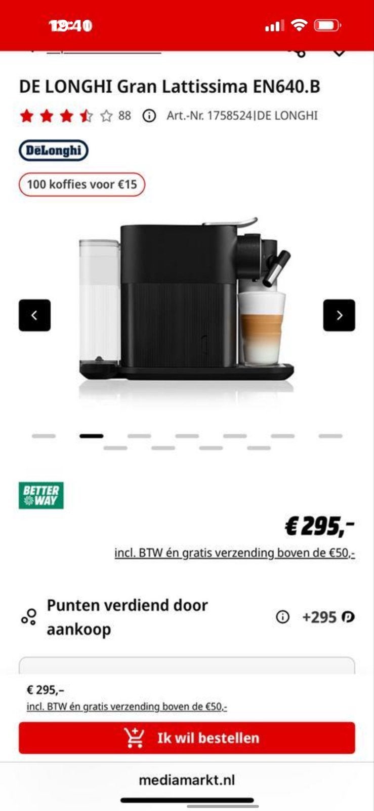 De'Longhi Nespresso Gran Lattissima EN640.B - Zwart, Witgoed en Apparatuur, Koffiezetapparaten, Koffiemachine, Ophalen of Verzenden