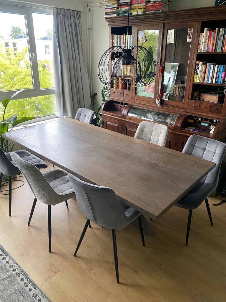 Eettafel hout (grijs), Ophalen, Gebruikt, 100 tot 150 cm, 200 cm of meer