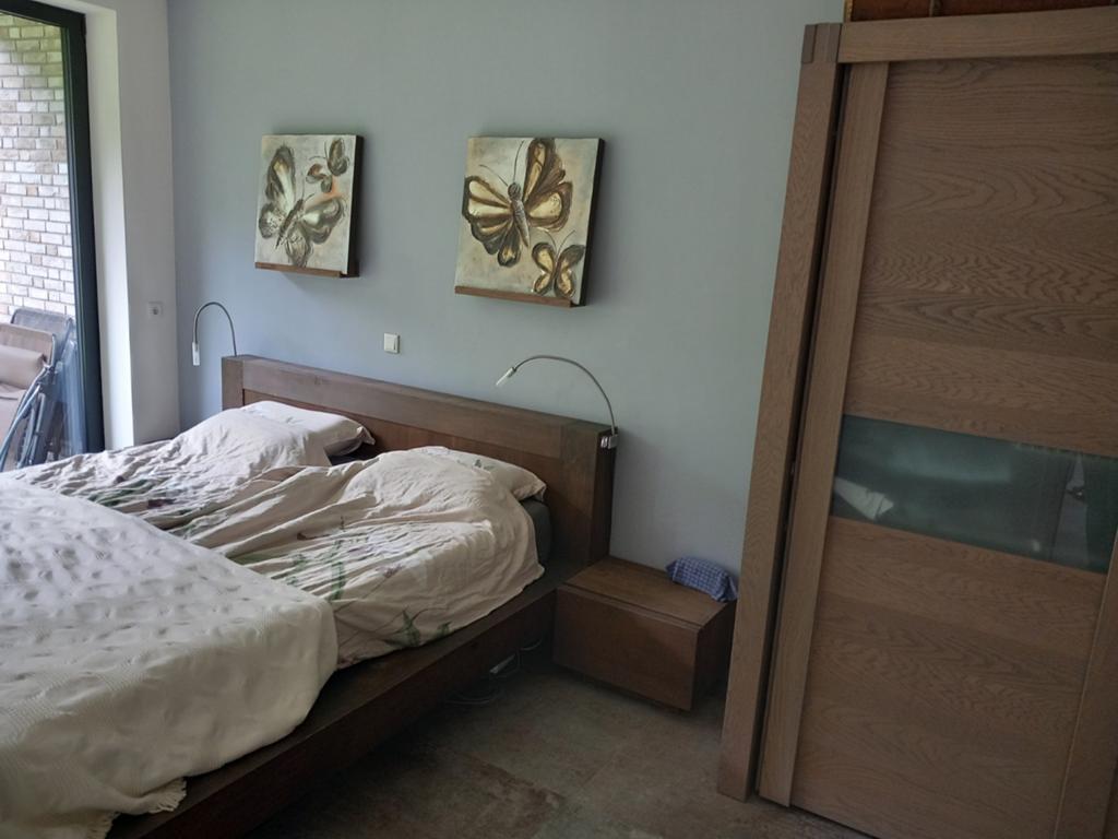 Complete  massief eiken slaapkamer, Huis en Inrichting, Slaapkamer | Bedden, Ophalen, Gebruikt, Bruin, 210 cm