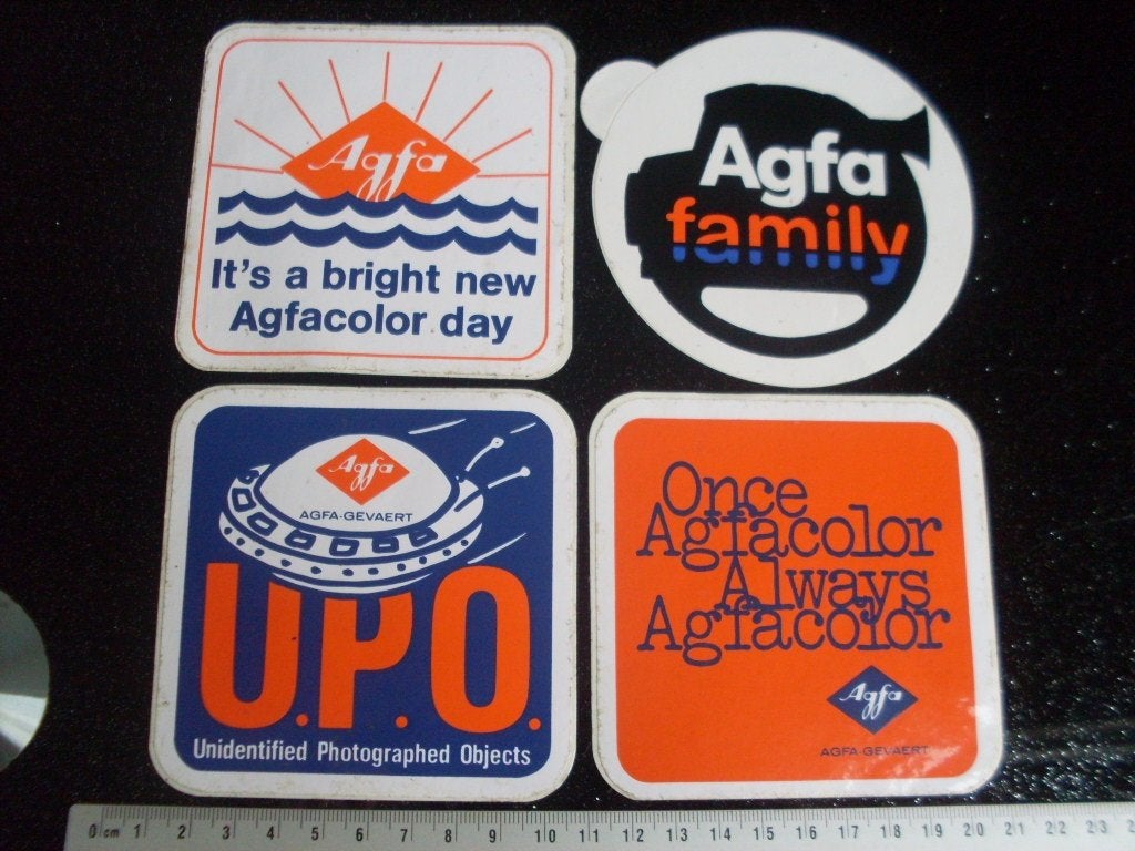 4x sticker Agfa logo agfa-gevaert humor family, Verzenden, Zo goed als nieuw, Merk