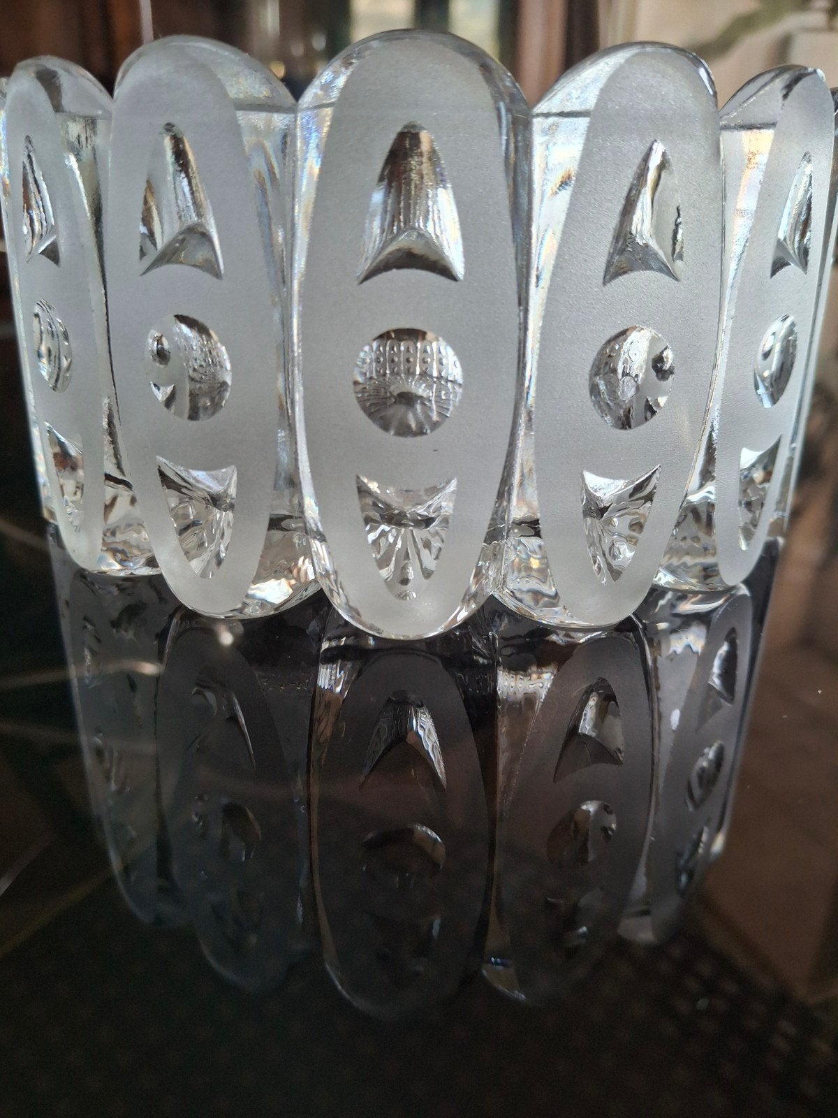 Zes vintage zware glazen lampenkappen iceglass, Ophalen of Verzenden, Zo goed als nieuw, Glas, Mid-century modern, vintage