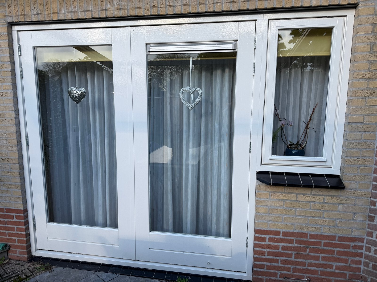 Dubbele tuindeuren 213,5x209,5 cm - Hardhout, Ophalen, Gebruikt, 150 tot 225 cm, 150 tot 225 cm
