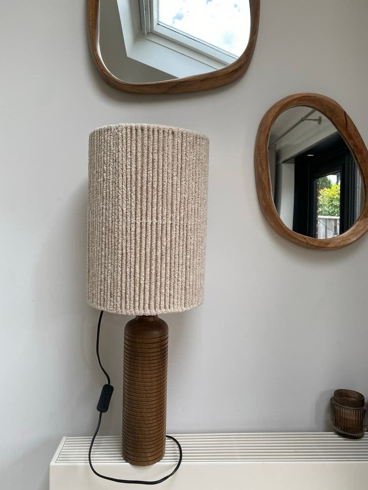 Light & Living Tafellamp met Houten Voet en Stoffen Kap, Beige, Ophalen of Verzenden, Zo goed als nieuw, Hout