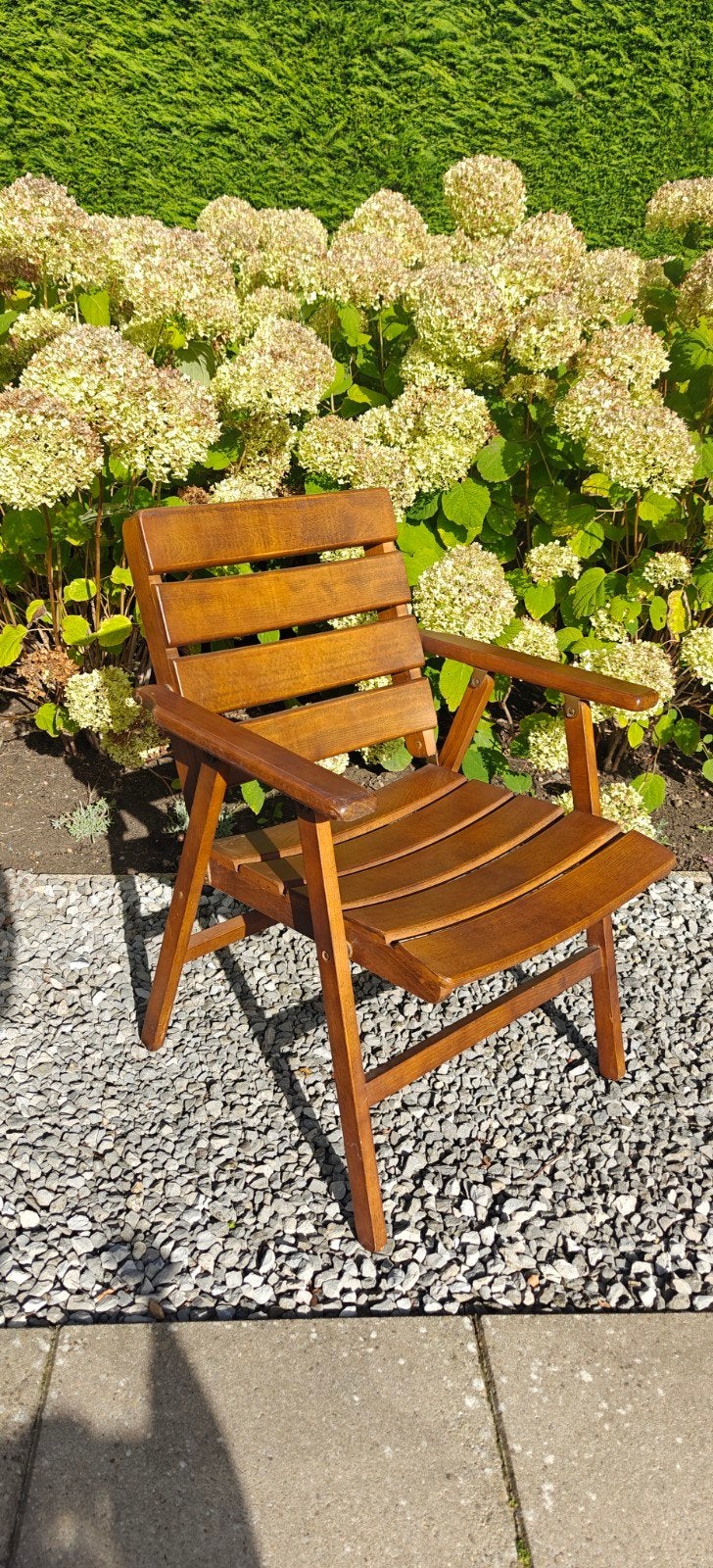 Vintage houten klapstoel / tuinstoel (Herlag / Jung stijl), Tuin en Terras, Ophalen of Verzenden, Zo goed als nieuw, Hout, Inklapbaar
