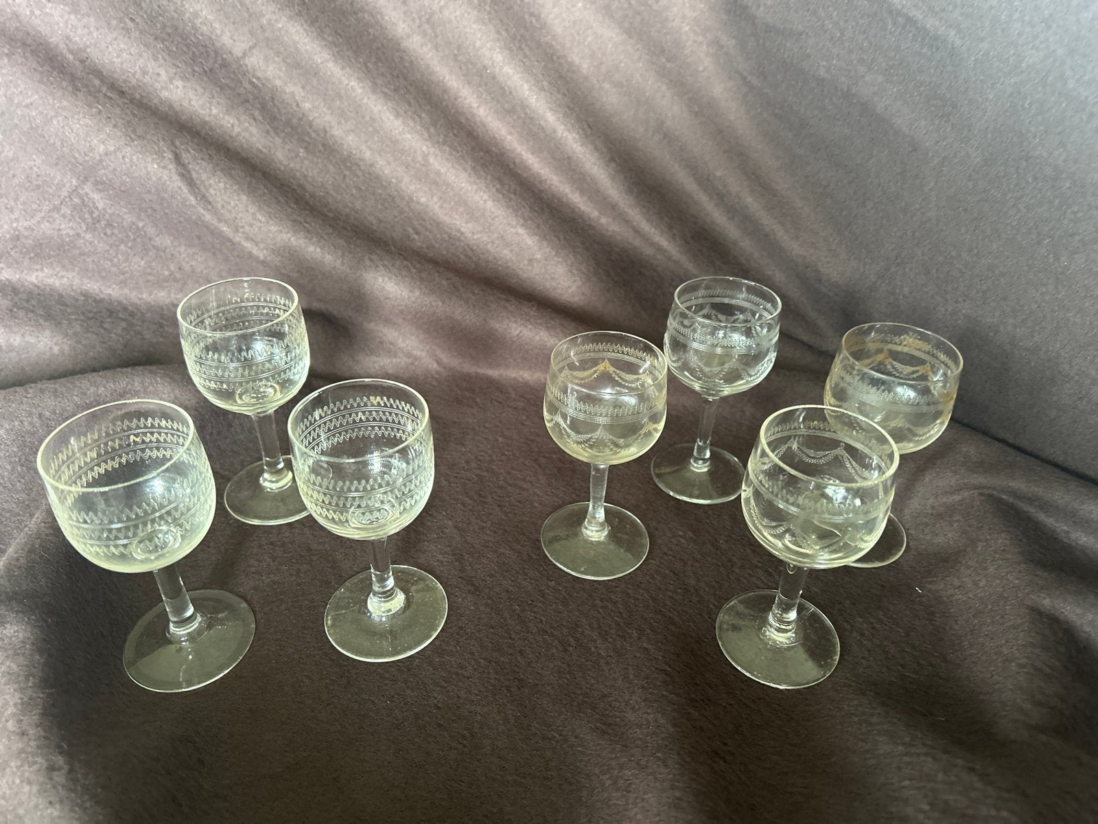 Set van 7 vintage borrelglaasjes met decoratie, Antiek en Kunst, Ophalen of Verzenden