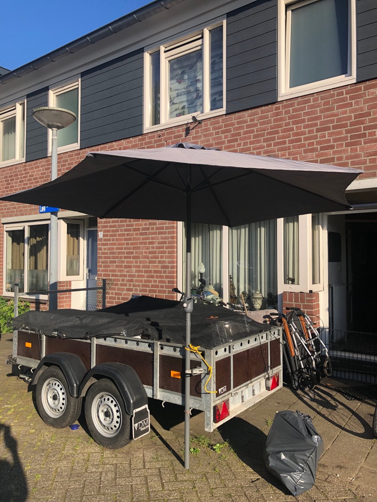 Zeskantige parasol 3m grijs met draaihendel ZGAN, Ophalen, Zo goed als nieuw, 2 tot 3 meter, Stokparasol