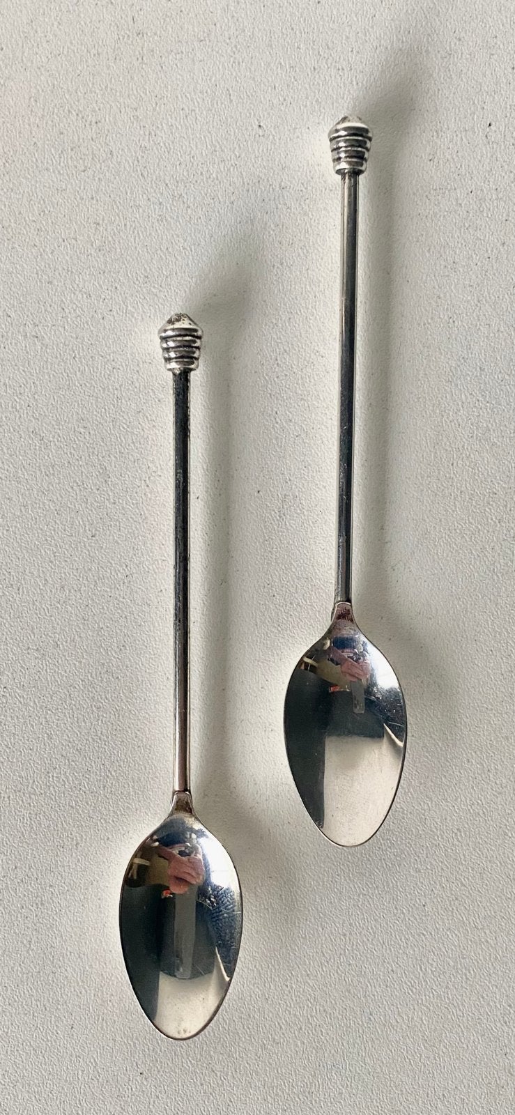 set:  2X  ‘ART DECO’-STIJL VERZILVERDE KNOPSTEEL LEPELTJES, Antiek en Kunst, Ophalen of Verzenden