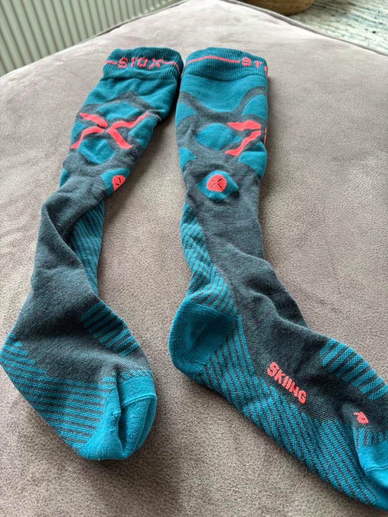 STOX Merino Skiing Socks Men - Teal/Red Fluo, Ophalen of Verzenden, Zo goed als nieuw, Overige maten, Overige typen
