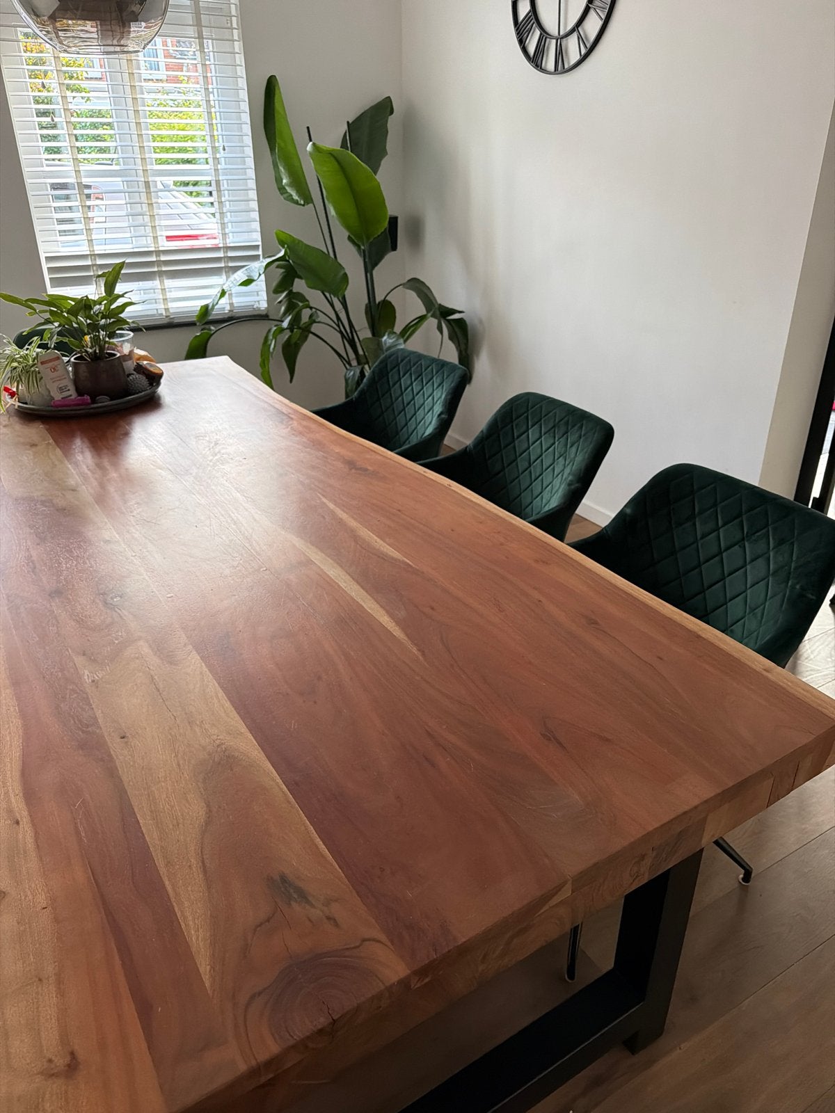 3 groene eetkamerstoelen, Huis en Inrichting, Ophalen, 100 tot 150 cm, 200 cm of meer, Zo goed als nieuw