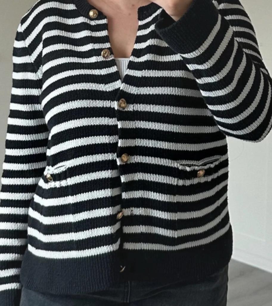 Zara zwarte vest met witte strepen en gouden knopen, Ophalen of Verzenden, Zo goed als nieuw, Maat 42/44 (L), Zwart