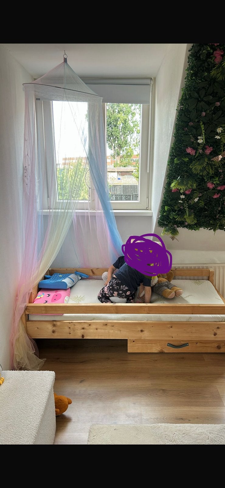 Kinderbed met bamboe matras en opberglade - 150x70 cm, Ophalen, Gebruikt, Wit, 190 cm of minder