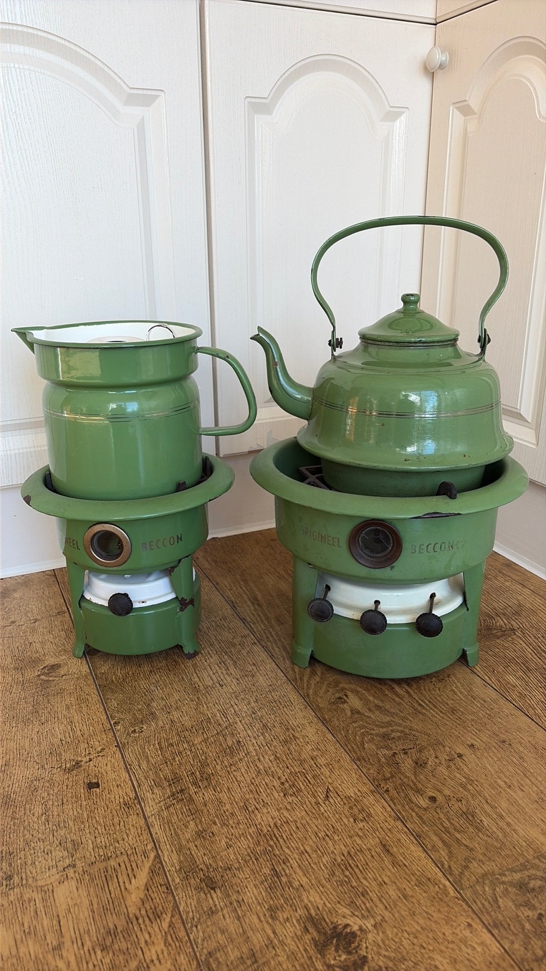 Groen emaille set merk Beccon, Antiek en Kunst, Ophalen of Verzenden