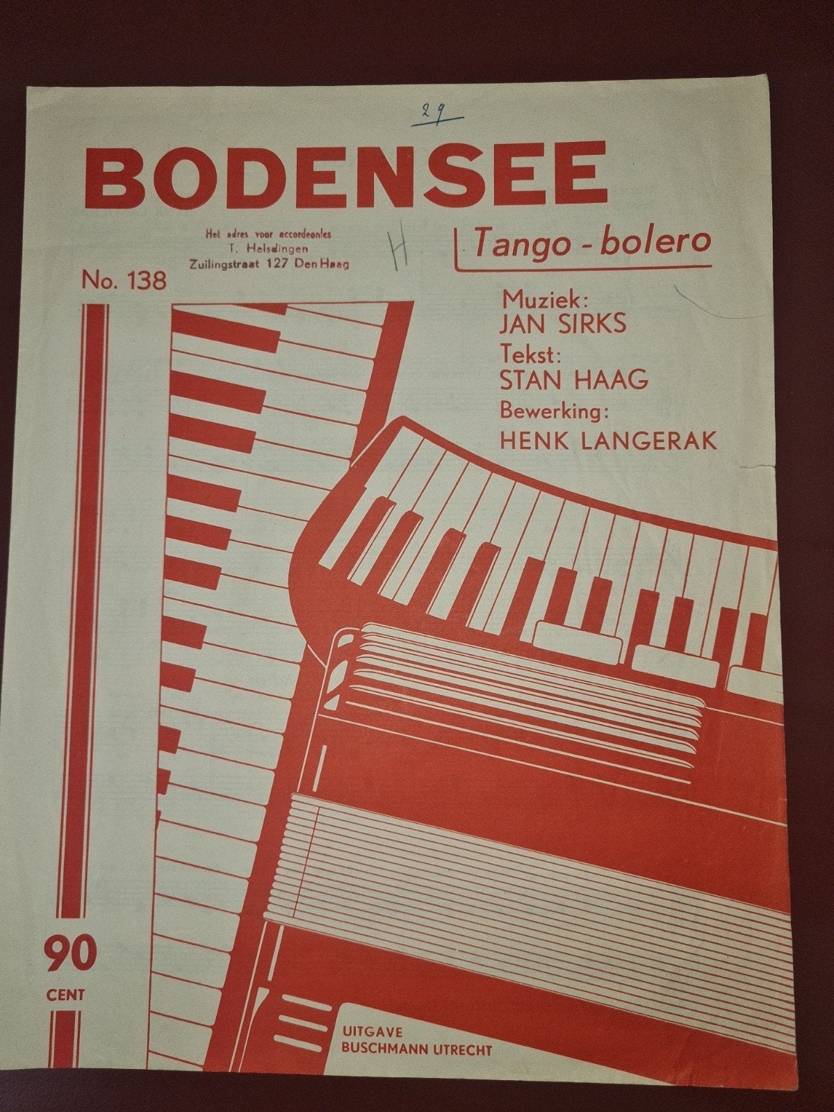 Bodensee Tango-Bolero - Muziekblad voor Accordeon, Gebruikt, Overige genres, Ophalen of Verzenden, Artiest of Componist
