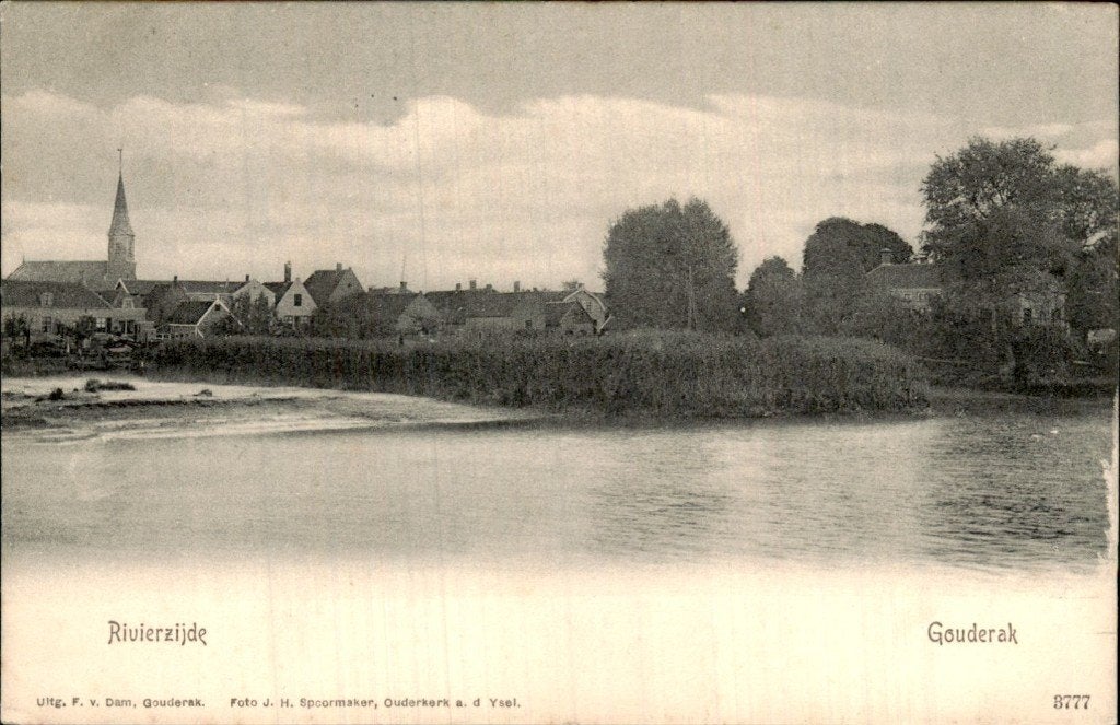 Gouderak - Rivierzijde - Dorpsgezicht, Verzamelen, Ophalen of Verzenden, Voor 1920, Gelopen, Zuid-Holland