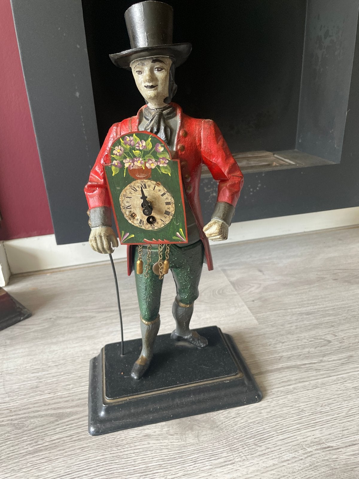 Antieke gietijzeren klokkenman met wandelstok, Antiek en Kunst, Ophalen