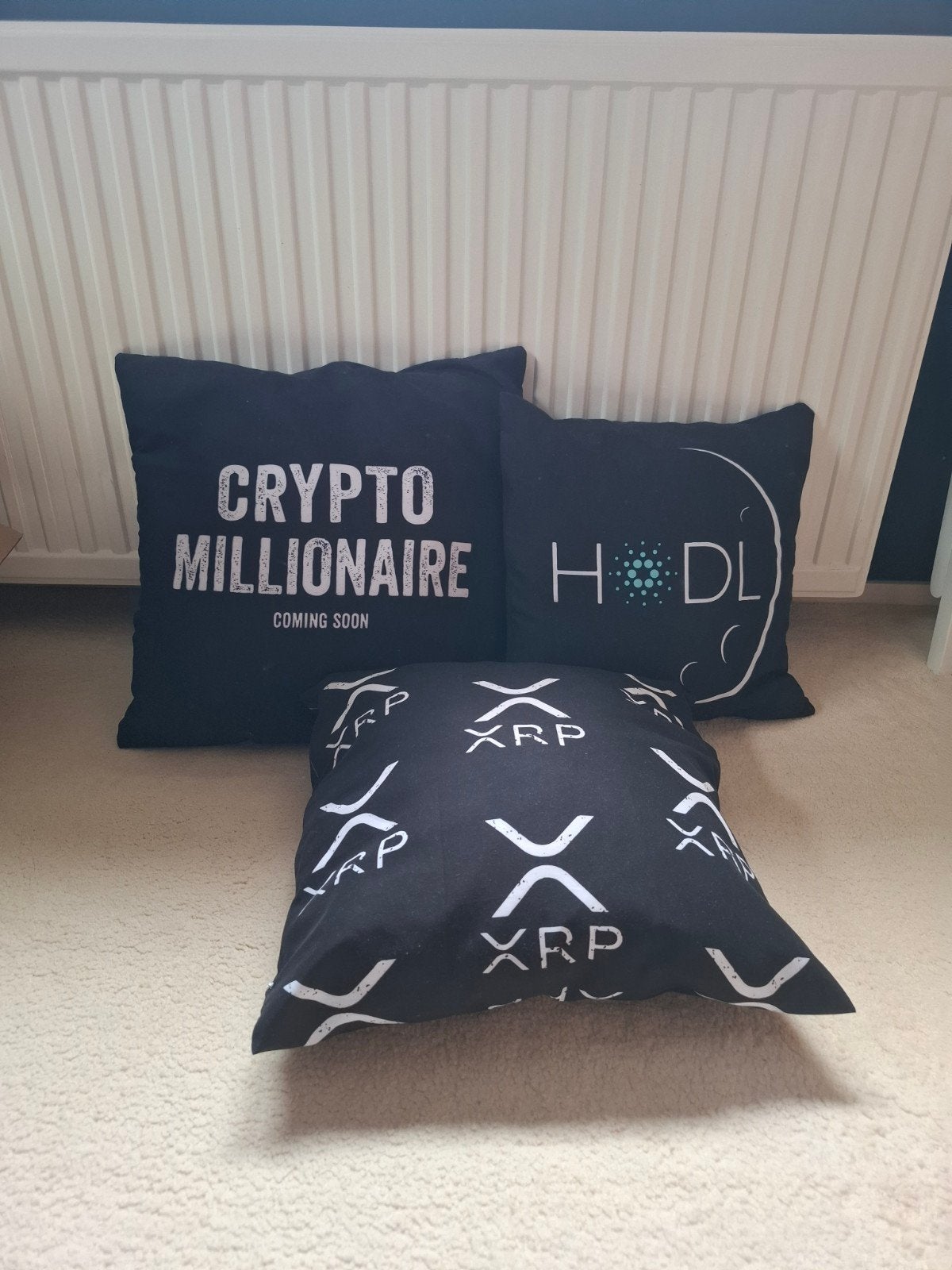 Crypto Kussens - XRP, Cardano, Crypto Millionaire, Overige merken, Gebruikt, Zwart, Met print