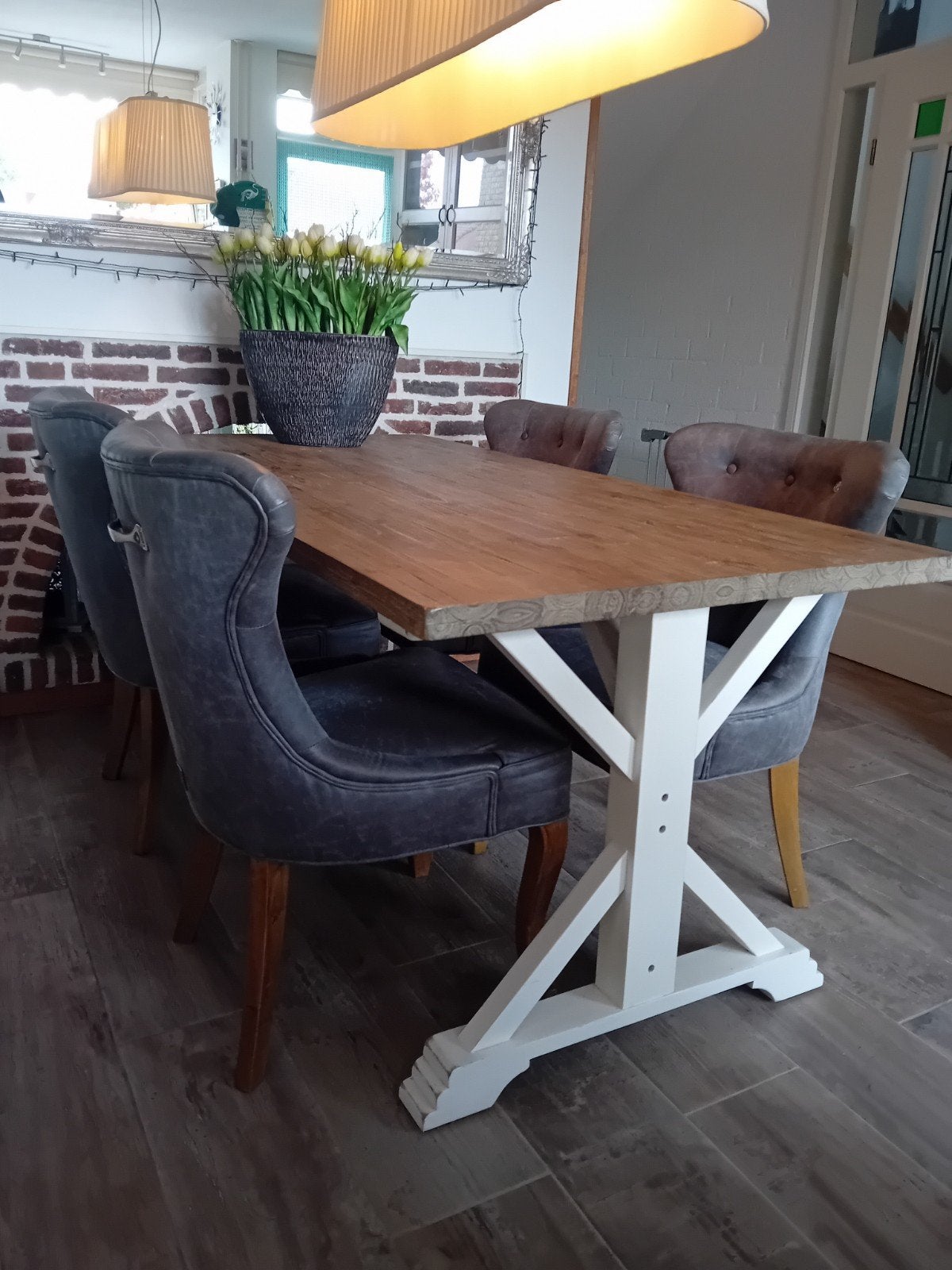 Riviera Maison George Pellini lederen eetkamerstoelen, Ophalen, Leer, Vier, Grijs