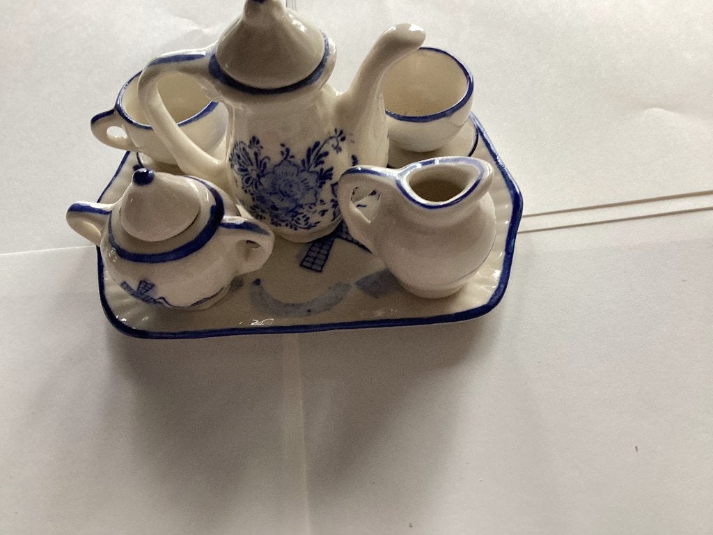Delfts Blauw Miniatuur Theeserviesje met Molens, Ophalen of Verzenden