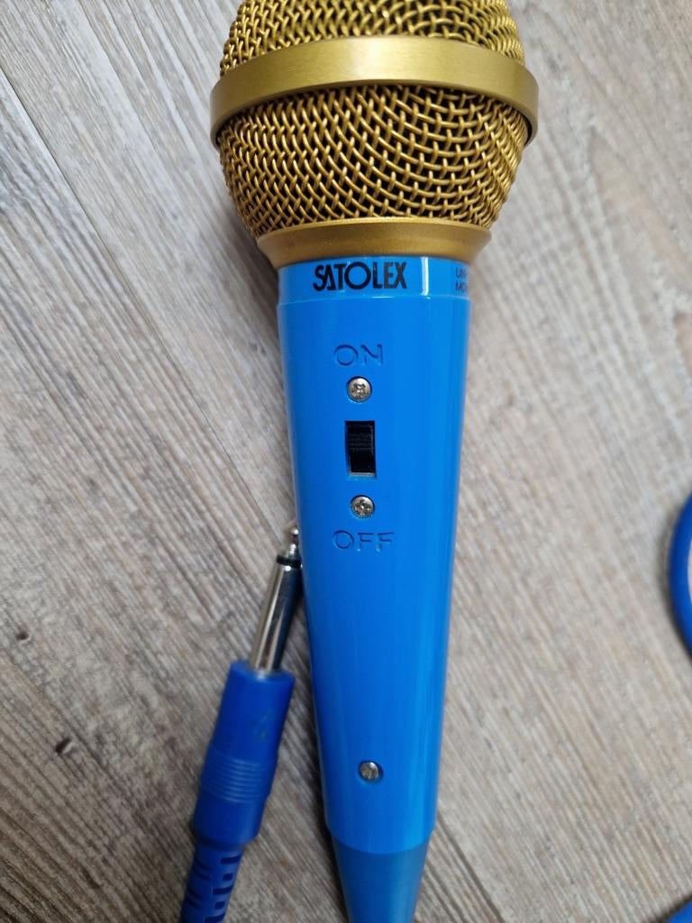 SATOLEX Microfoon - Blauw met Gouden Rooster, Ophalen of Verzenden, Gebruikt, Zangmicrofoon
