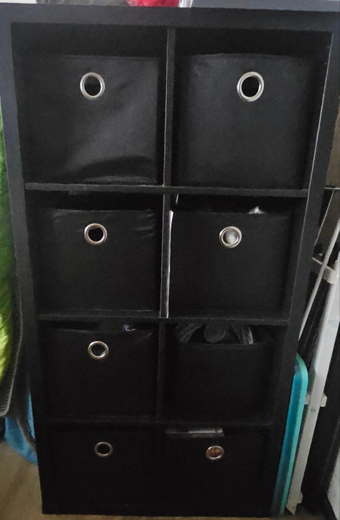 Zwart opbergrek met 8 bakken - 150x80x30cm, Huis en Inrichting, Kasten | Overige, Gebruikt, Ophalen of Verzenden