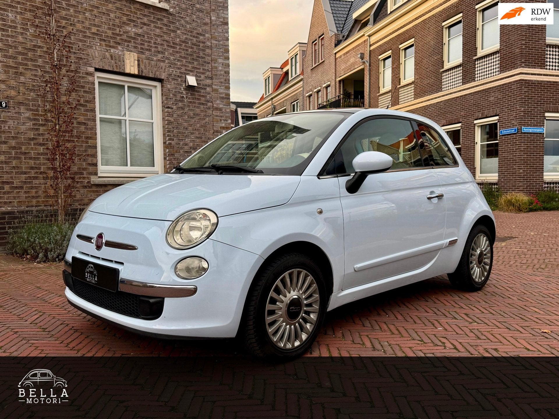 Fiat 500 1.2 | RIJKLAARPRIJS | Panoramadak | NAP | Babyblauw, Auto's, Voorwielaandrijving, Stof, Gebruikt, 1242 cc